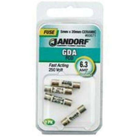 JANDORF UL Class Fuse, GDA Series, Fast-Acting, 6.3A, 250V AC 3398328